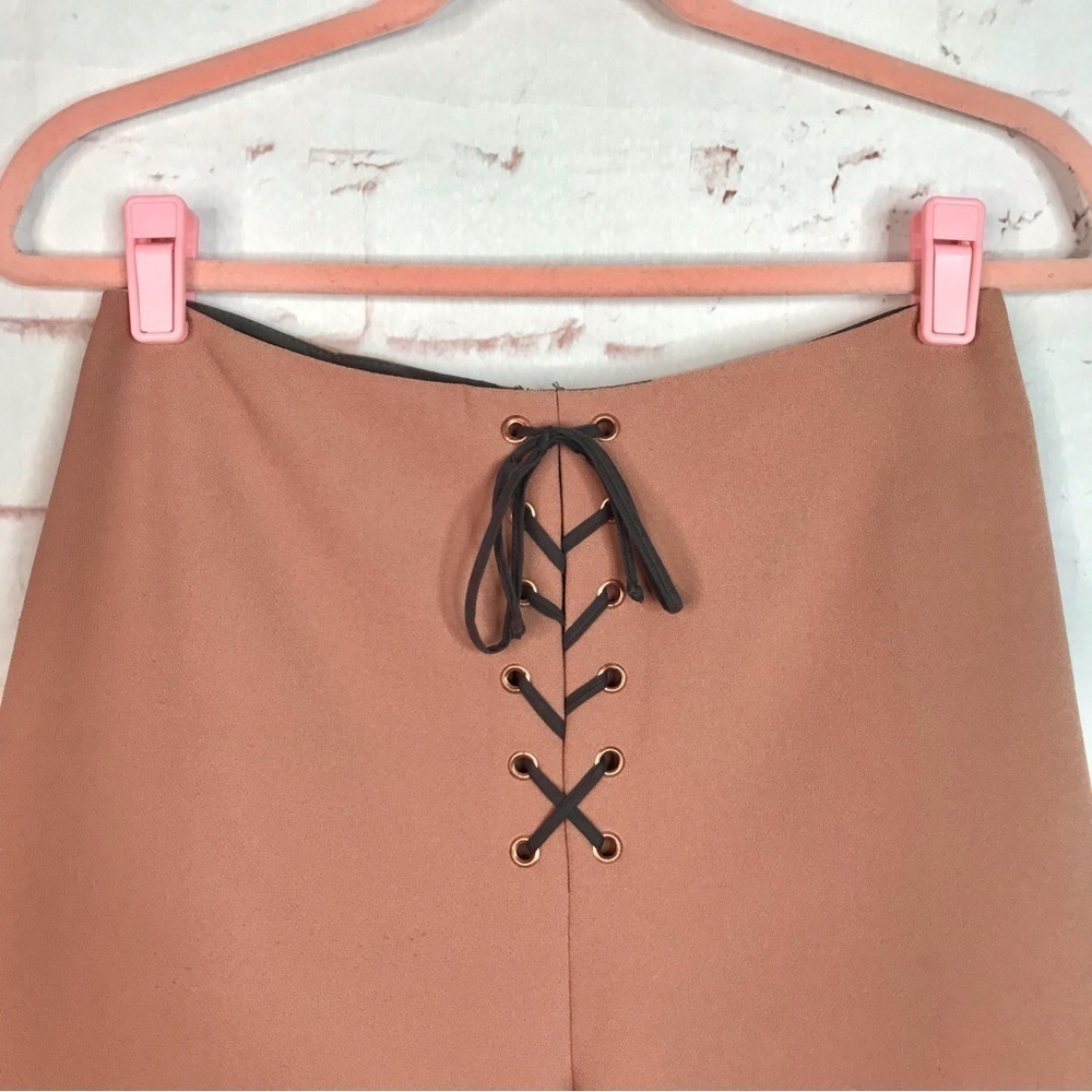 TOPSHOP Dusty Pink Lace-Up Waist Wide Leg Trousers Gauchos Culottes Size 6 - Picture 8 of 14